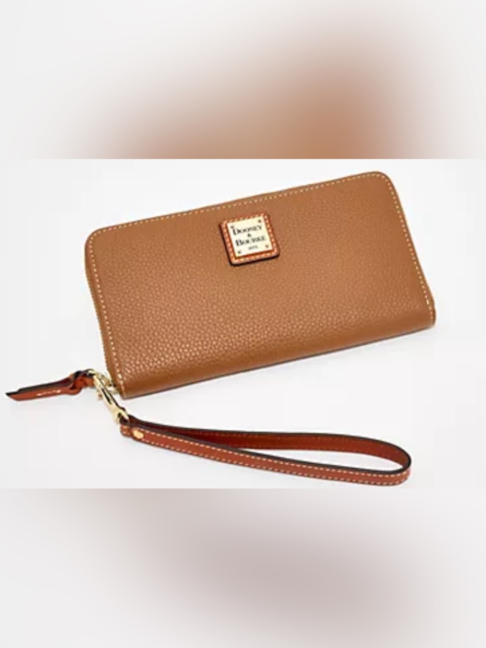 Authentic Dooney & Bourke large Pebbled Leather Wristlet zip wallet brown $190